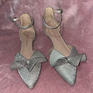 Betsey Johnson Silver Glitter Heels with Bow